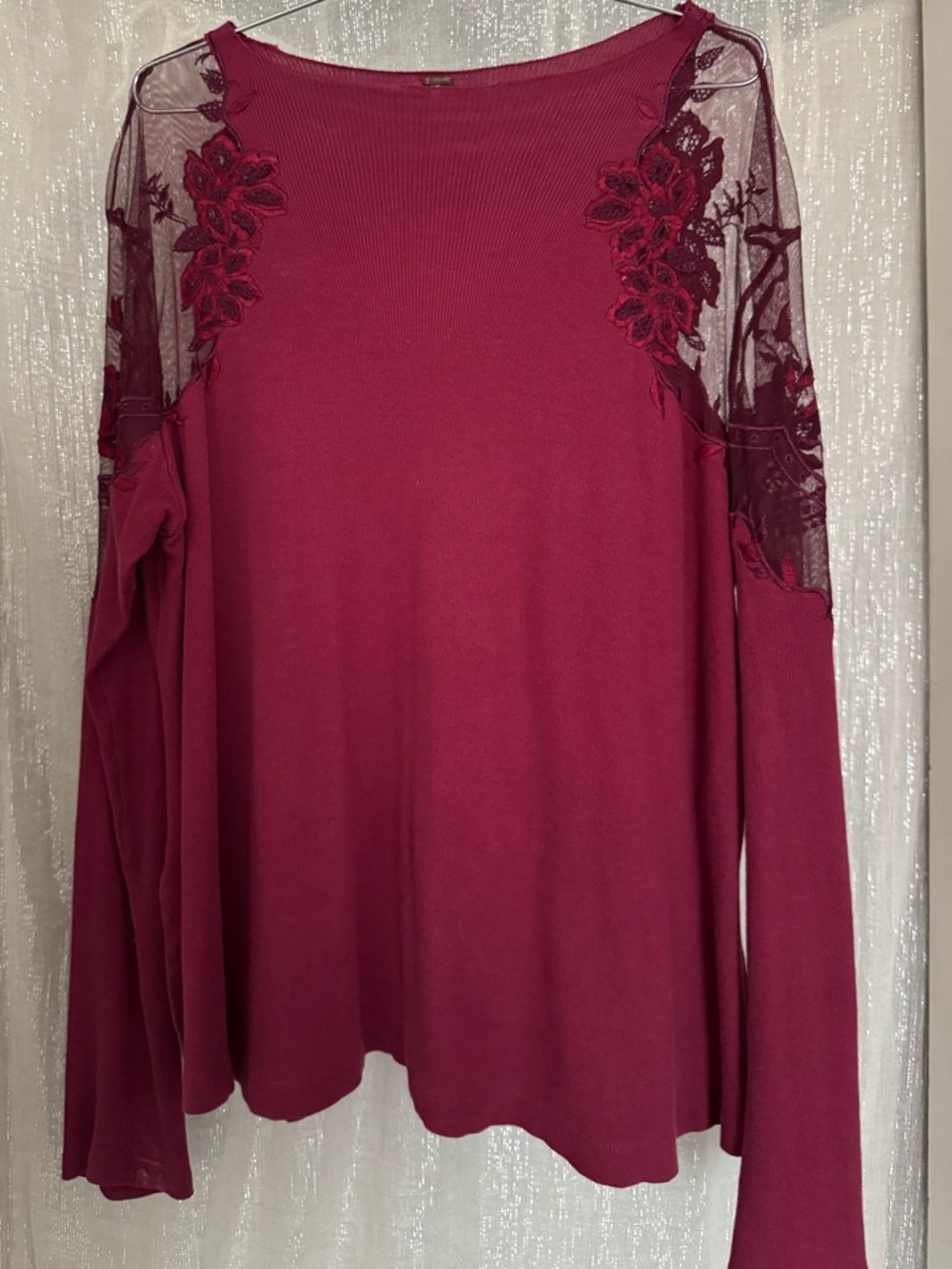 Free People Lace Shoulder Long-Sleeve Top